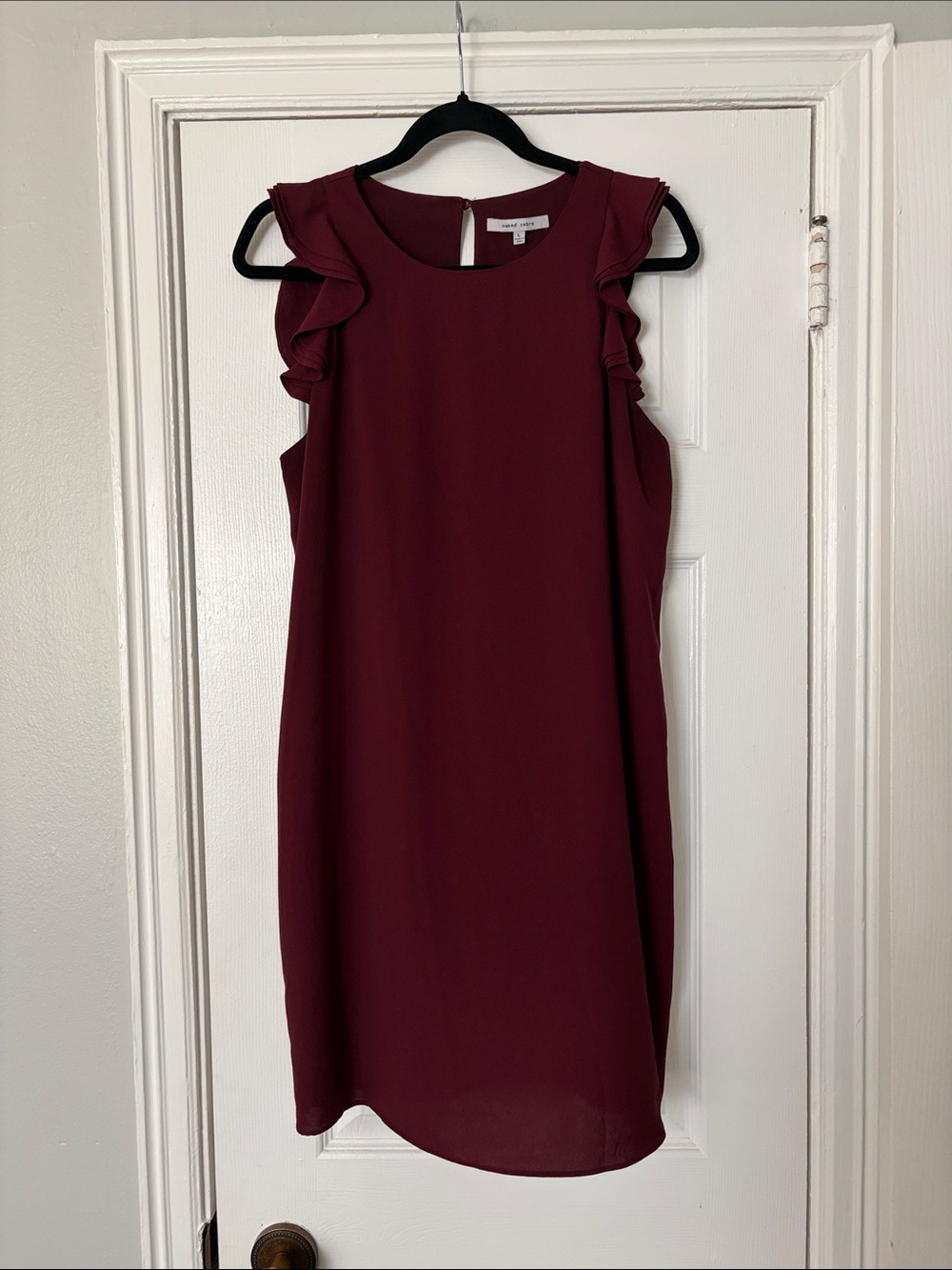 Naked Zebra Burgundy Ruffle Sleeve Shift Dress